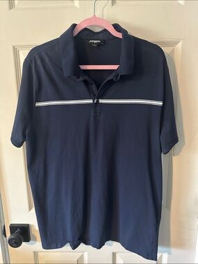 Express Men’s Navy Polo with White Chest Stripe